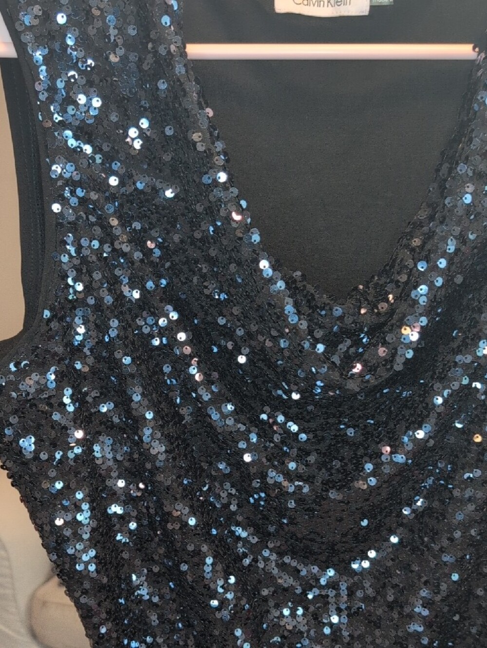 Calvin Klein Black Sequin Tank Top with Blue Sparkle - Picture 3 of 5